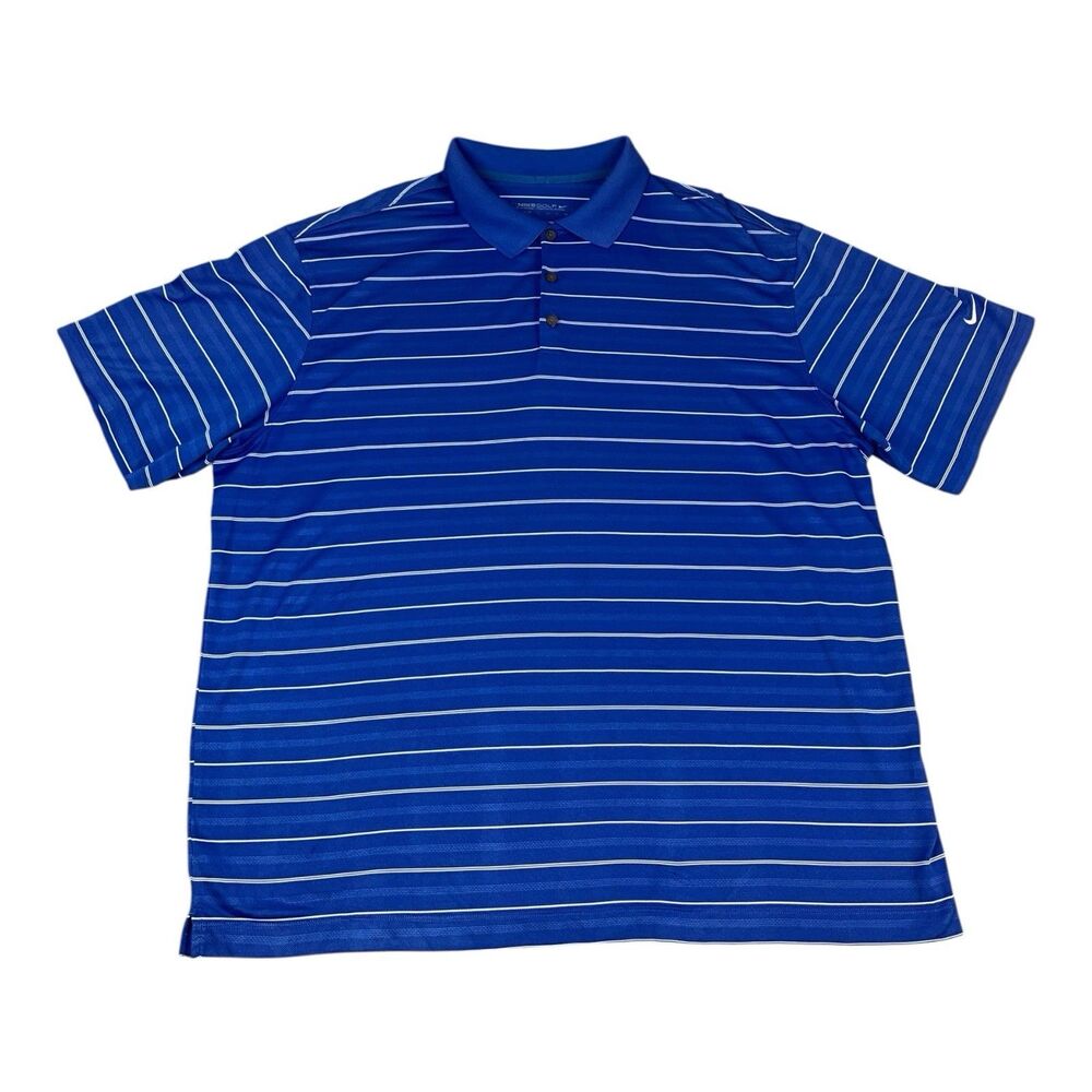 Nike Dri Fit Golf Polo Shirt, Blue Striped, Moisture Wicking, Men's Size 2XL